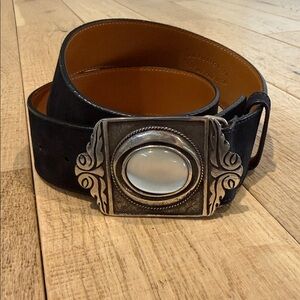 LAI Black Leather Belt with Silver Buckle
